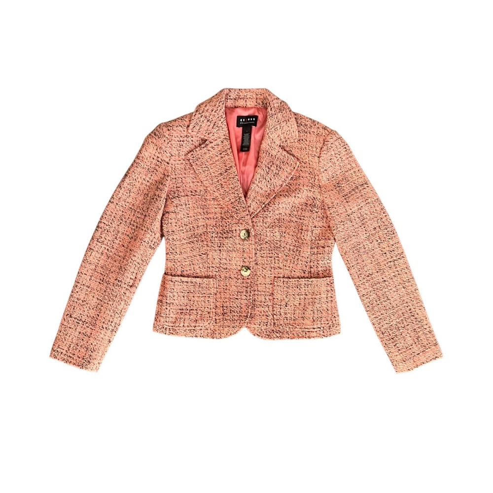 Axcess Liz Claiborne Coral Tweed Blazer Front Button Lined‎ Jacket Women US 4